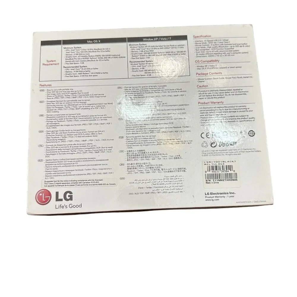 LSM-100 Mouse Scanner LG Smart Scan Windows PC Mac Compatible NWT